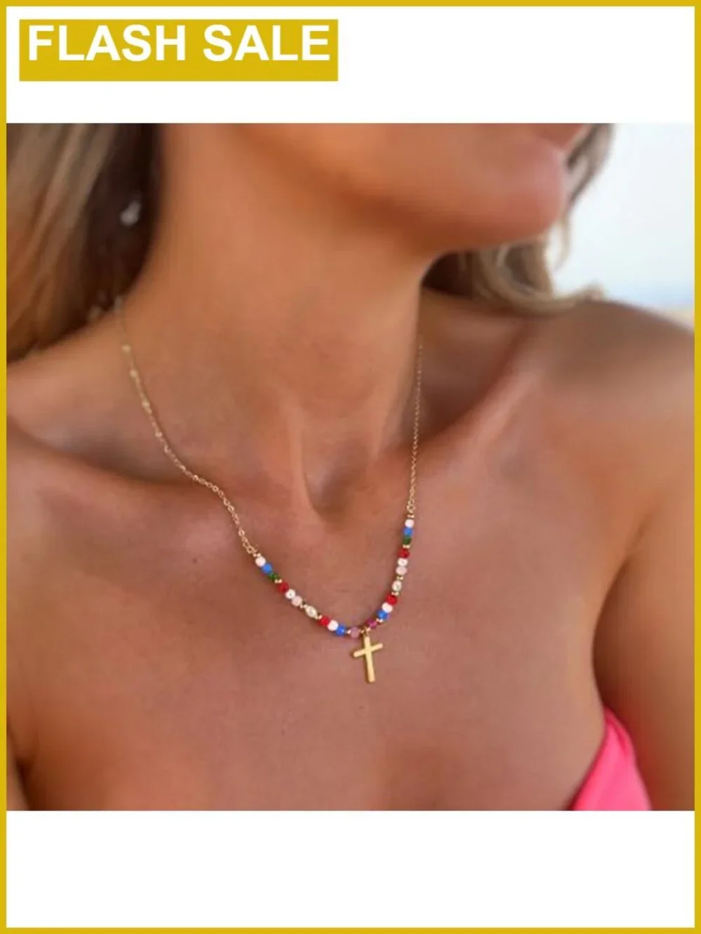 18K Gold Plated Cross Necklace Women Pendant 16in Adjustable Lobster Clasp
